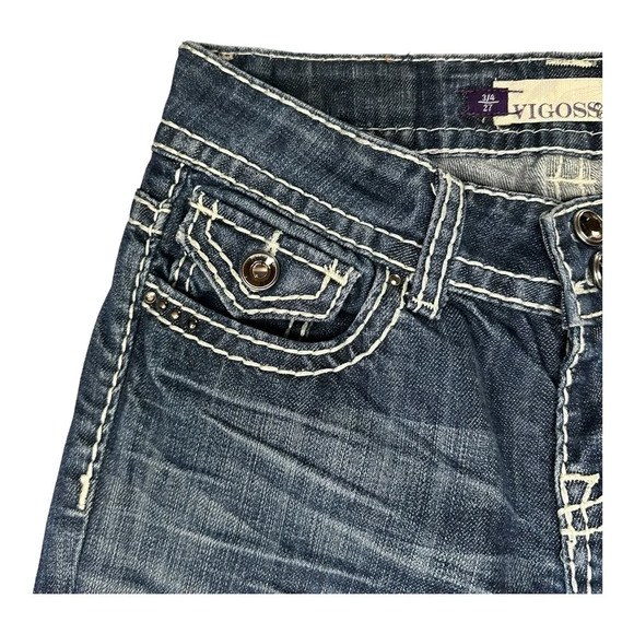 Vigoss Dark Wash Thick Stitch Embellished Fit Skinny Jean. Sz: 3/4 - Picture 4 of 12